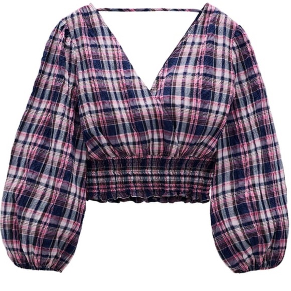 ZARA Cropped Plaid Top - Picture 1 of 4